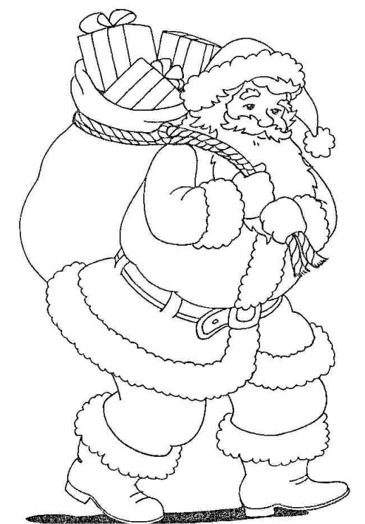 coloriage pere noel portant son sac remplit de cadeaux